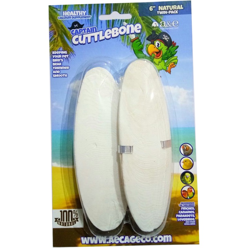 A&E Cage Company 6 Natural Cuttlebone for Birds, Twin Pack