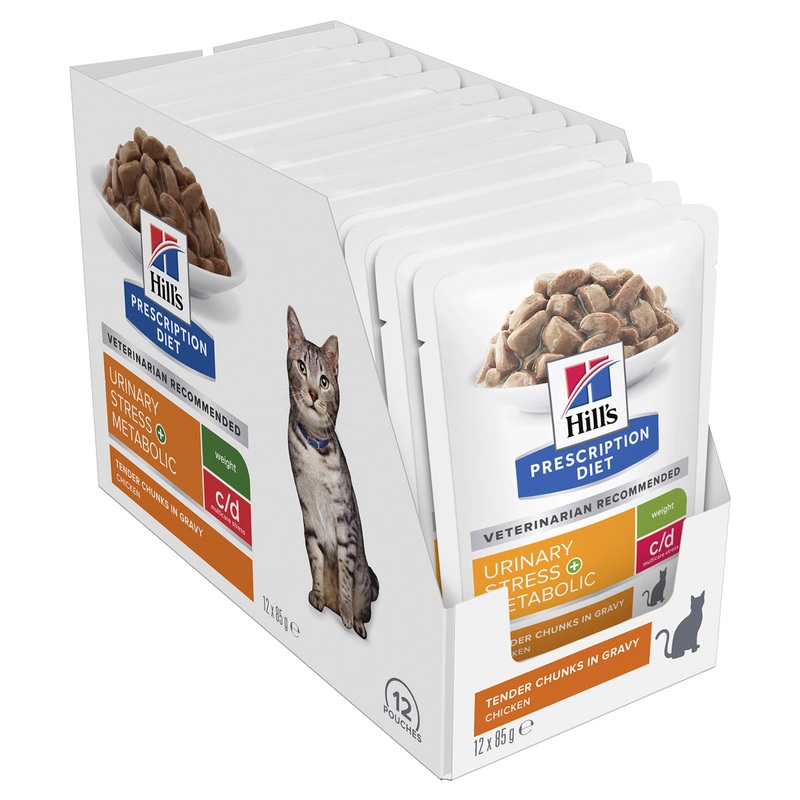 Hill’s Prescription Diet c/d Multicare Stress Urinary Care + Metabolic Weight Cat Food Pouches 85g x 12