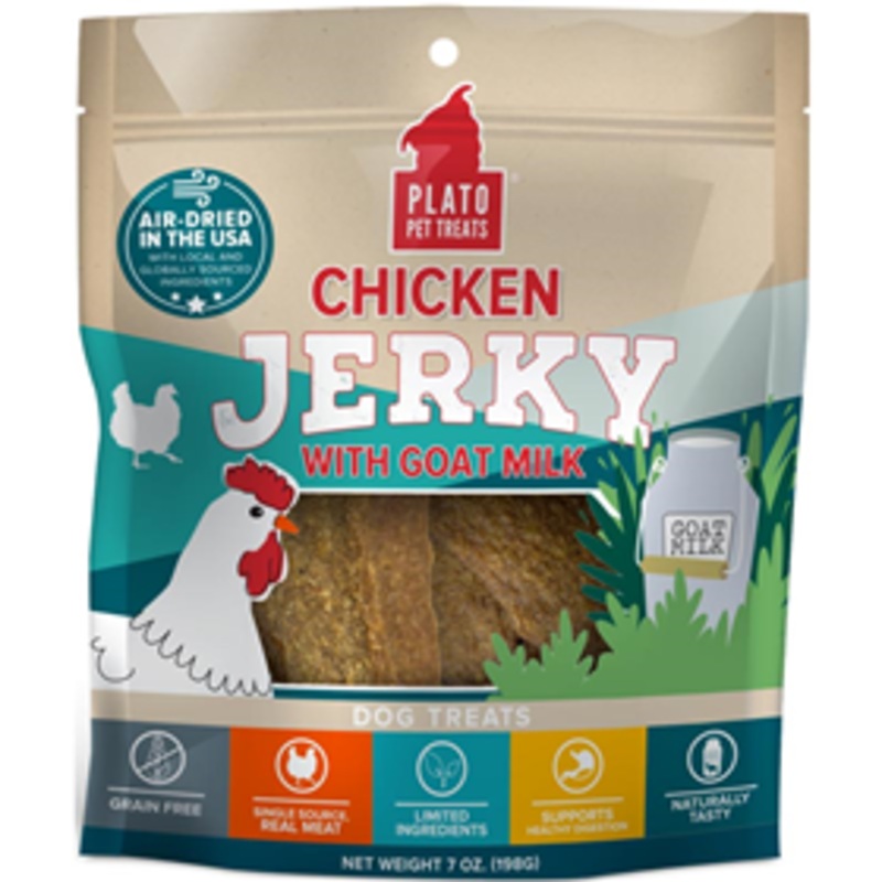 Plato Pet Treats Chicken Jerky with Goat Milk Dog Treats 7 oz.