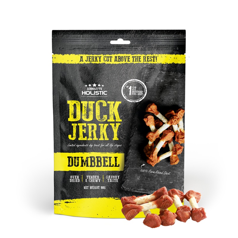 Absolute Holistic Dog Treats Duck Jerky Dumbbell 100g