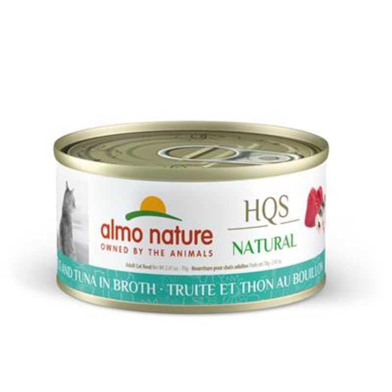Almo Nature HQS Natural Trout And Tuna In Broth Canned Cat Food: 2.47- Oz Cans, Case of 24