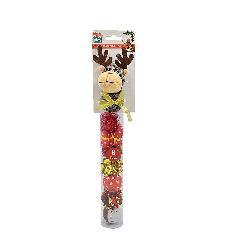 Kitty Play Christmas Cat Toy Reindeer Canister – 8 Pack