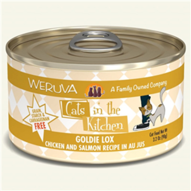 WERUVA Cats in the Kitchen Goldie Lox  – Chicken and Salmon Recipe Au Jus Canned Cat Food 3.2 oz