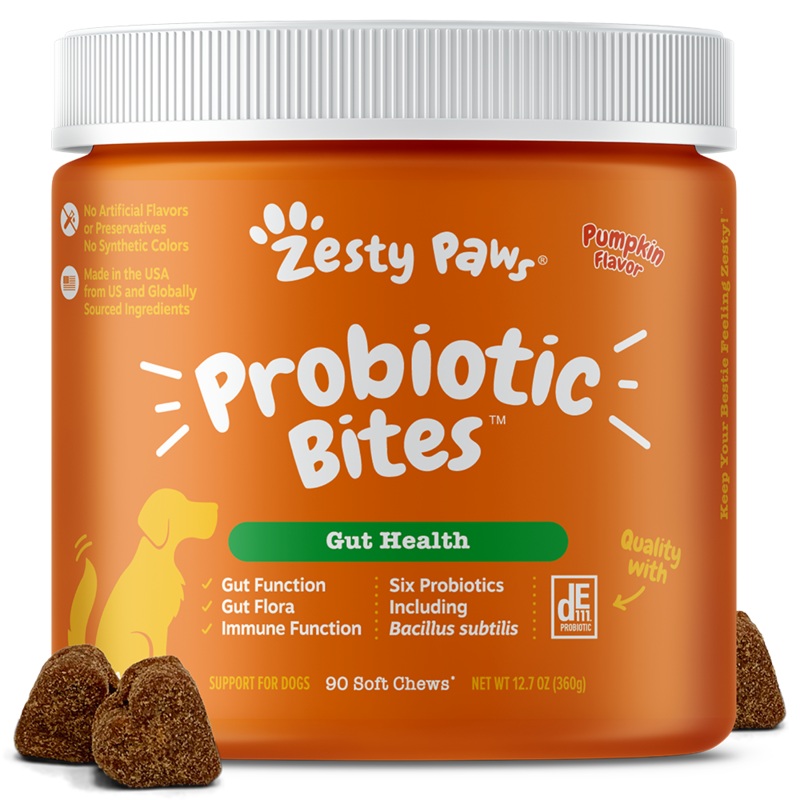Zesty Paws Dog Probiotic Bites Gut Health Pumpkin 90soft chews
