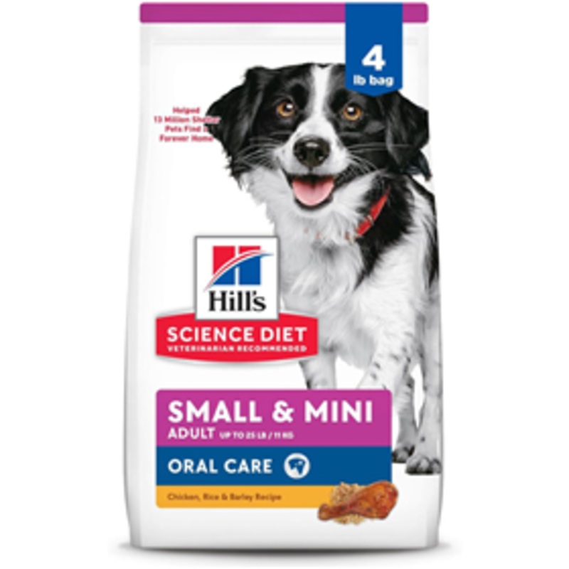 Hills Science Diet Adult Oral Care Small & Mini Chicken, Rice & Barley Recipe Dog Food 4 lbs.