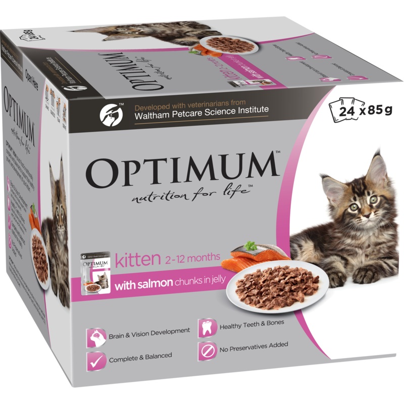 Optimum Kitten With Salmon Chunks In Jelly Wet Cat Food 85g x 24