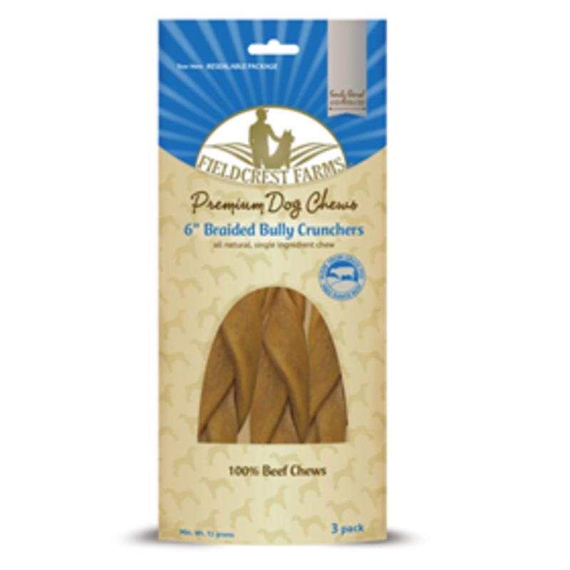 Fieldcrest Farm Premium Dog Chews Bully Crunchers Braided 3pk