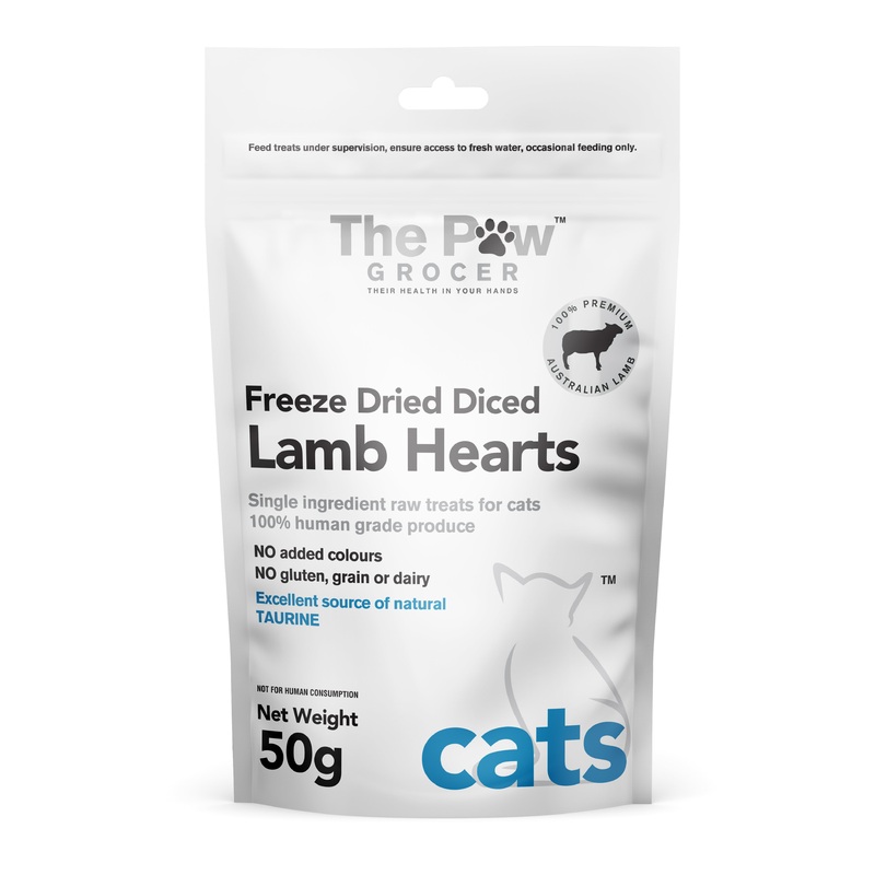 The Paw Grocer Freeze Dried Cat Treats Lamb Hearts 50g