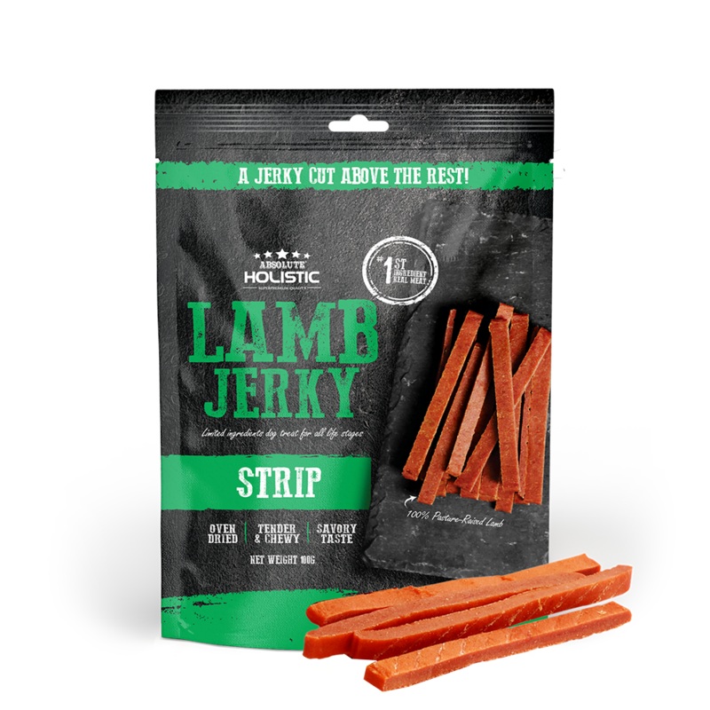 Absolute Holistic Dog Treats Lamb Jerky Strip 100g