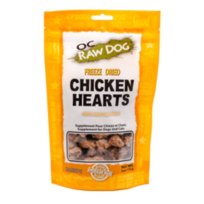 OC Raw Freeze-Dried Chicken Hearts Dog Treats 4oz Bag