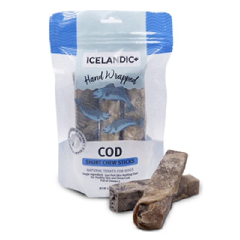 Icelandic+ Hand Wrapped Cod Skin Short Chew Stick Dog Treats 2oz.