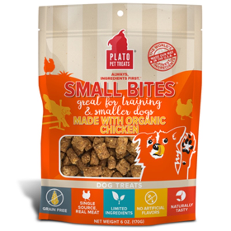 Plato Pet Treats Small Bites Made with Organic Chicken Dog Treats 6 oz.