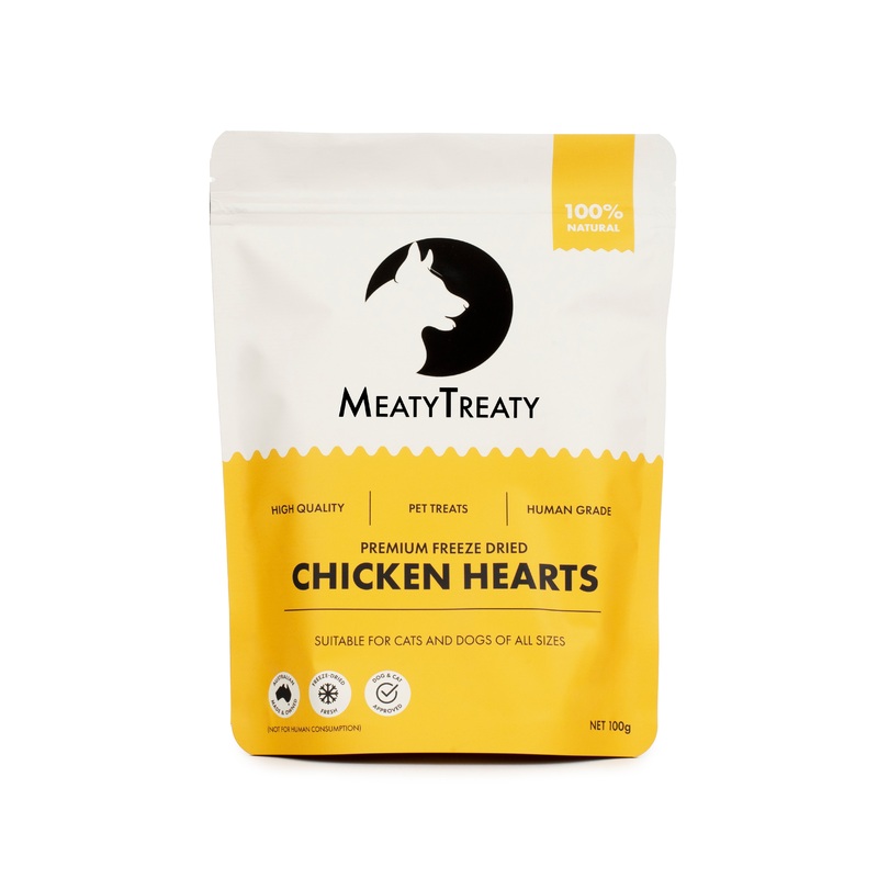 Meaty Treaty Freeze Dried Australian Chicken Hearts Cat & Dog Treats 100g