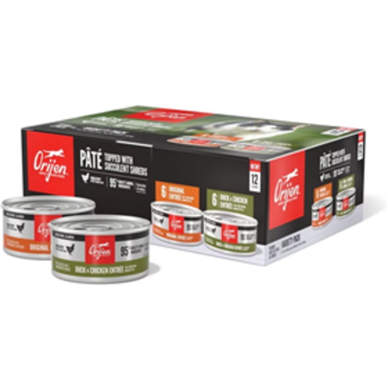 ORIJEN Premium Pate Variety 12 Pack Original Entree & Duck & Chicken Entree Cat Food