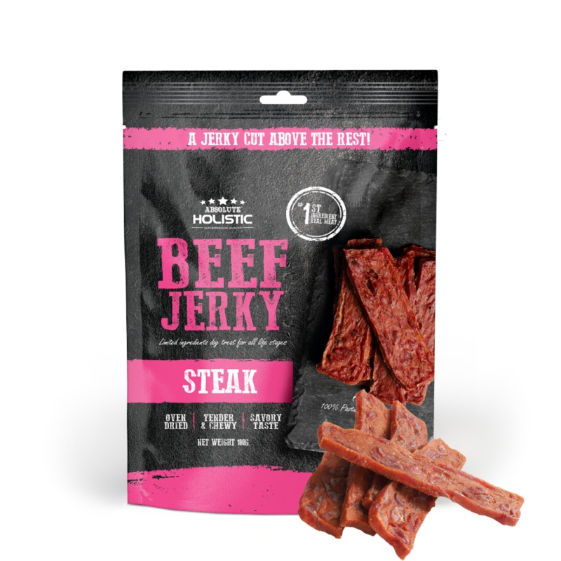 Absolute Holistic Dog Treats Beef Jerky Steak 100g
