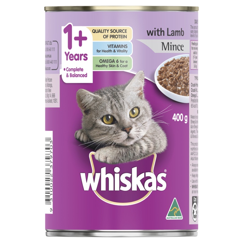 Whiskas Oh So Meaty Cat Adult 1+yrs Mince Lamb Turkey & Vegetables 400g x 24