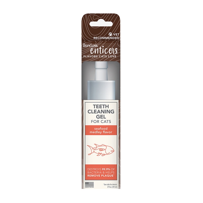 TropiClean Enticers Teeth Cleaning Gel for Cats – Seafood Medley Flavor 2oz