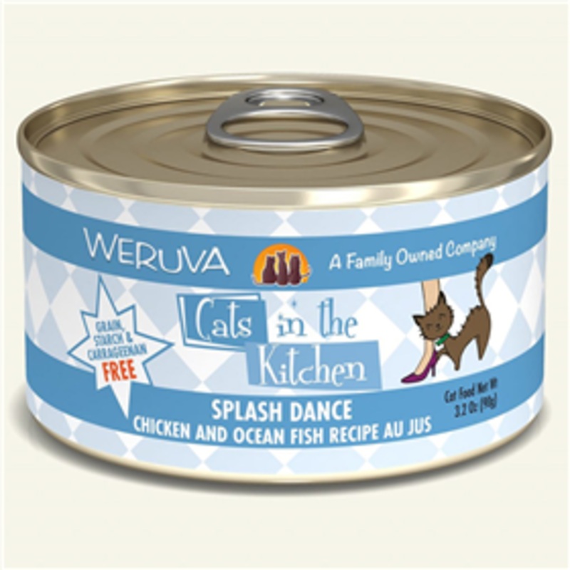 WERUVA Cats in the Kitchen Splash Dance – Chicken & Ocean Fish Recipe Au Jus Canned Cat Food 3.2 oz