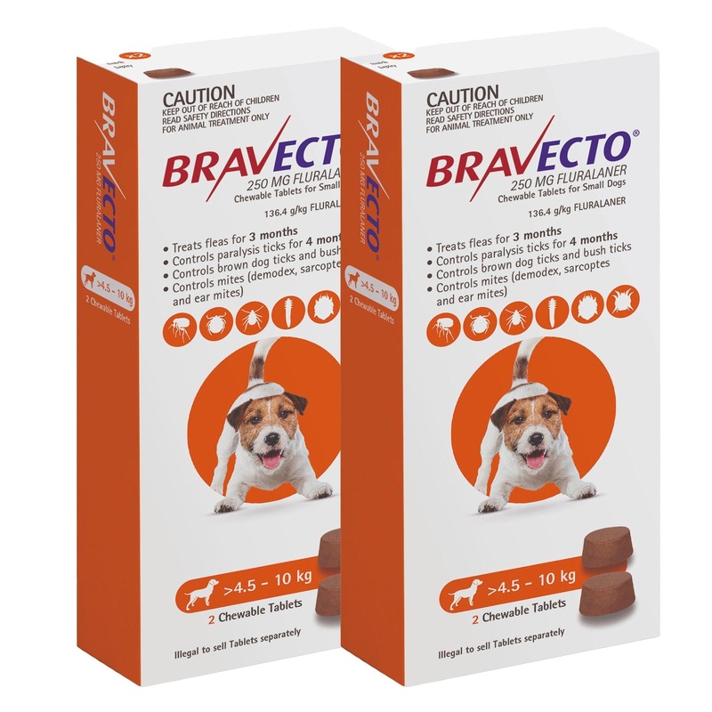 Bravecto 3-Month Chews for Small Dogs 4.5-10kg (Orange) – 2 x 2 Chew Value Bundle