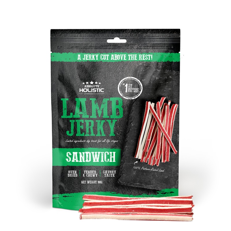 Absolute Holistic Dog Treats Lamb Jerky Sandwich 100g