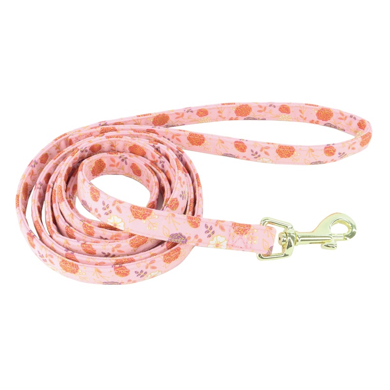 Accent Metallic Dog Leash Pink Floral 5/8 x 6 ‘