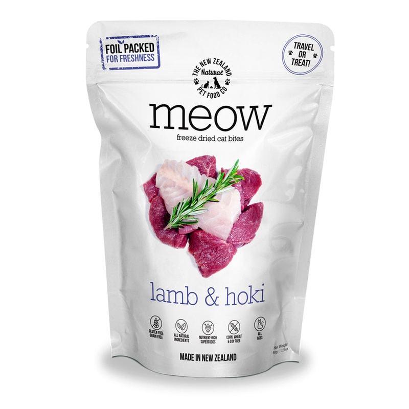 Meow Freeze Dried Cat Bites – Lamb & Hoki  50g