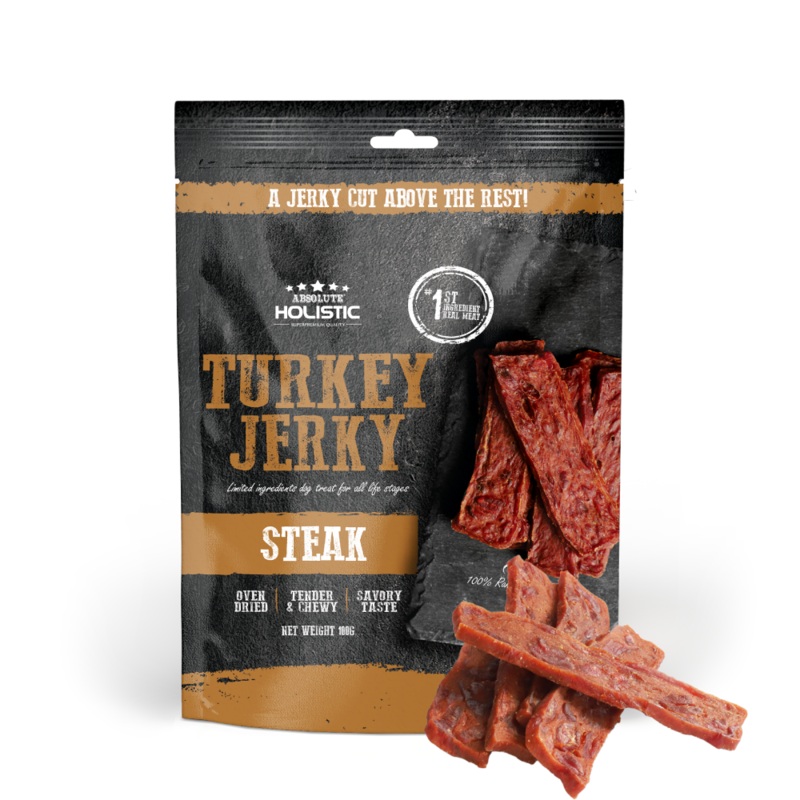 Absolute Holistic Dog Treats Turkey Jerky Steak 100g
