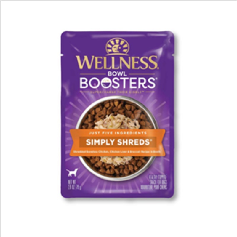 Wellness Bowl Boosters Simply Shreds Chicken, Chicken Liver & Broccoli Recipe 2.8oz Pouch