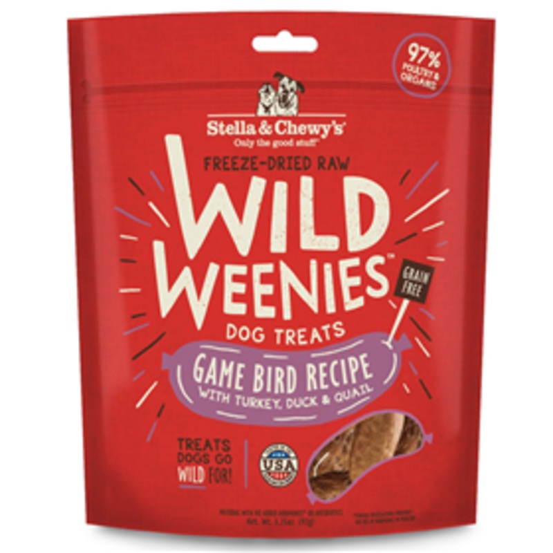 Stella & Chewys Freeze Dried Raw Wild Weenies Game Bird with Turkey, Duck & Quail Treats 3.25 oz
