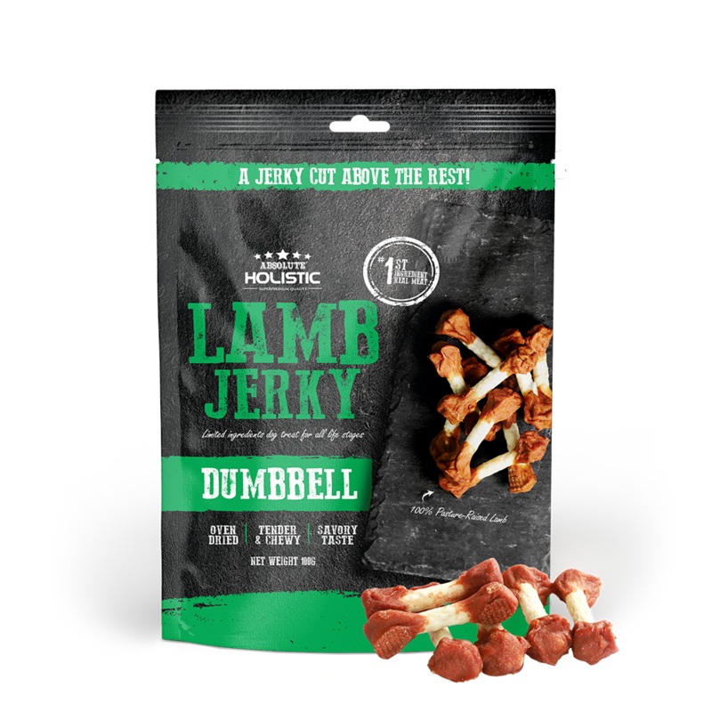 Absolute Holistic Dog Treats Lamb Jerky Dumbbell 100g