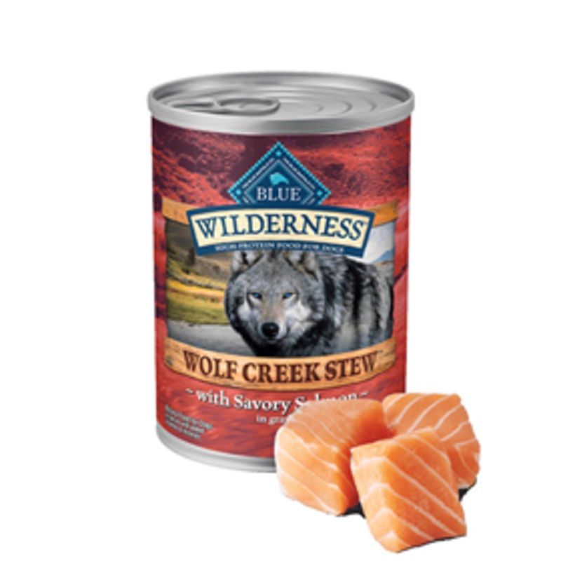 Blue Buffalo Blue Wilderness Wolf Creek Stew Chunky Savory Salmon Stew in Gravy 12.5 oz.
