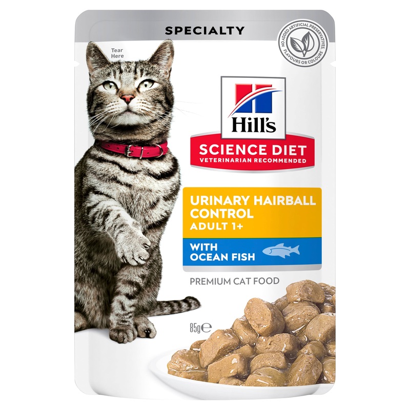 Hill’s Science Diet Adult Urinary Hairball Control Ocean Fish Pouch Cat Food 85g x 12