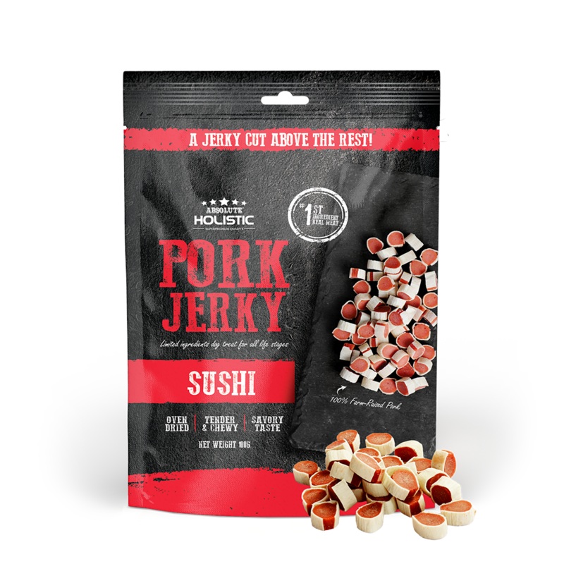 Absolute Holistic Dog Treats Pork Jerky Sushi 100g