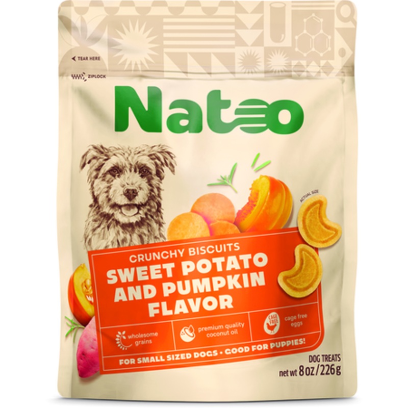 NATOO CRUNCHY BISCUITS SWEET POTATO AND PUMPKIN FLAVOR FOR SMALL SIZED DOGS 8oz