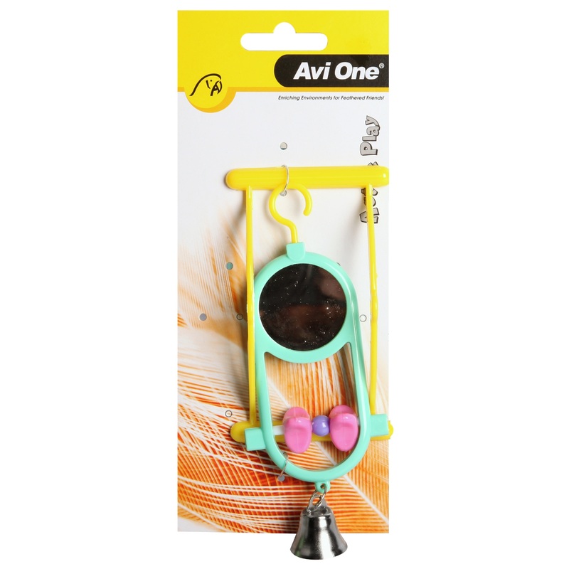 Avi One Bird Toy Round Mirror with Geometric Beads