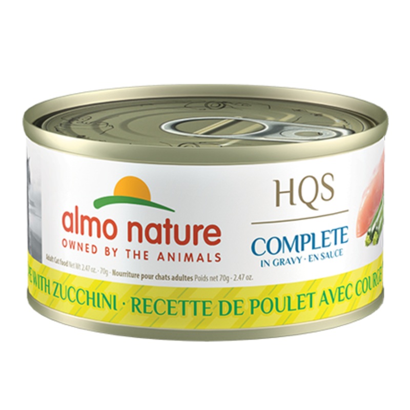 Almo Nature HQS Complete Chicken Recipe With Zucchini In Gravy Canned Cat Food: 2.47- Oz Cans, Case of 24