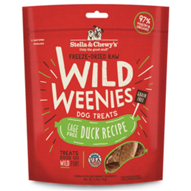 Stella & Chewys Freeze Dried Raw Wild Weenies Cage-Free Duck Recipe Dog Treats 3.25 oz