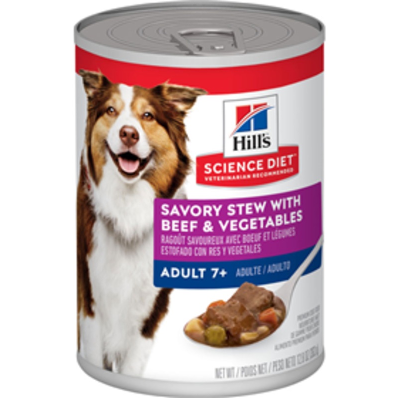 Hill’s Science Diet Adult 7+ Savory Stew with Beef & Vegetables Dog Food 12.8 oz.
