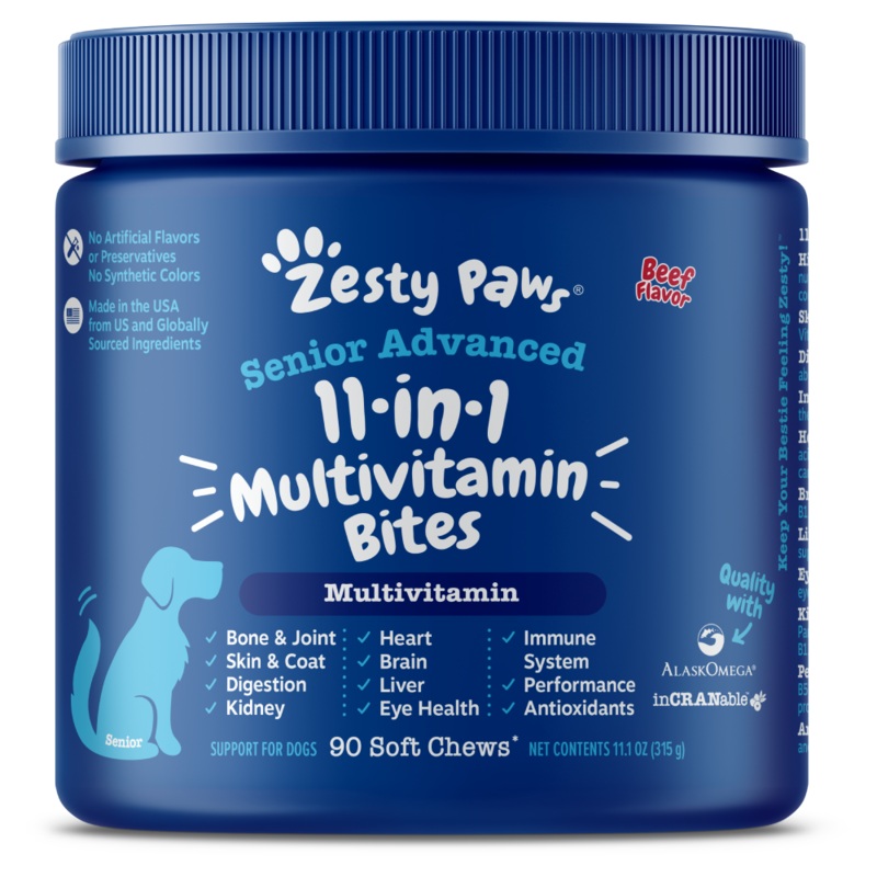 Zesty Paws Dog Senior Advanced 11-in-1 Bites Multivitamin Beef 90soft chews