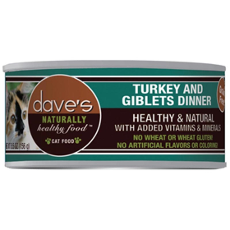Daves Grain-Free Naturally Healthy Food Turkey & Giblets Dinner Can Food for Cats 5.5 oz.