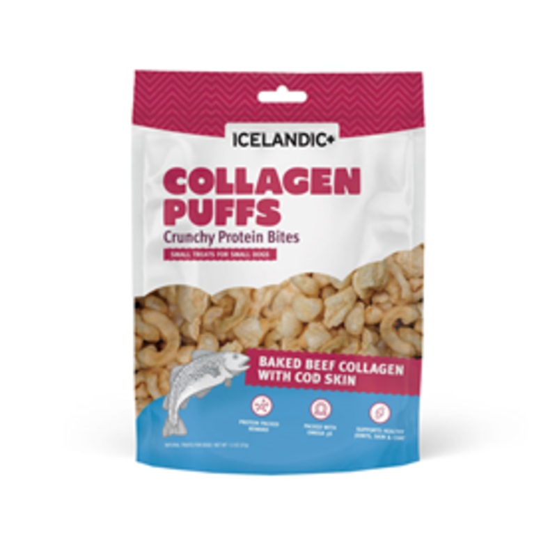 Icelandic+ Collagen Puffs Crunchy Protein Bites Baked Beef Collagen with Cod Skin Dog Treats