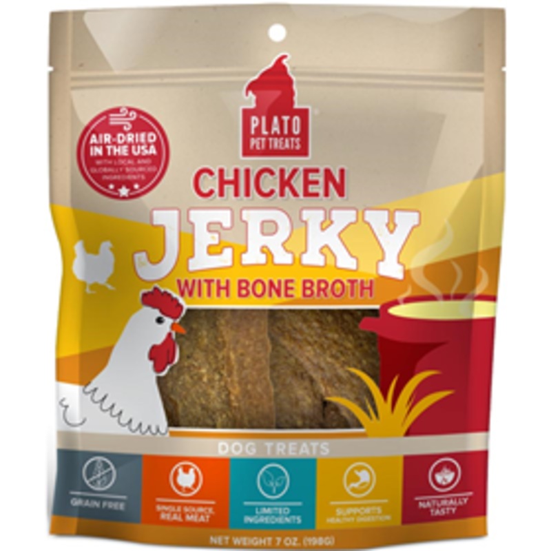 Plato Pet Treats Chicken Jerky with Bone Broth Dog Treats 7 oz.
