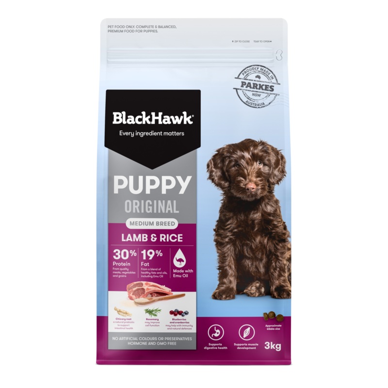 Black Hawk Original Puppy Lamb and Rice Medium Breed Dry Dog Food 3kg