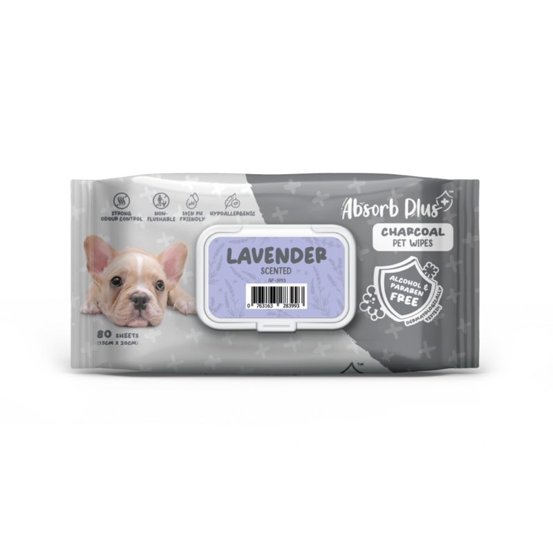 Absorb Plus Charcoal Pet Wipes Lavender Scented 15cm x 20cm – 80sheets