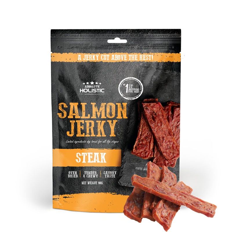 Absolute Holistic Dog Treats Salmon Jerky Steak 100g