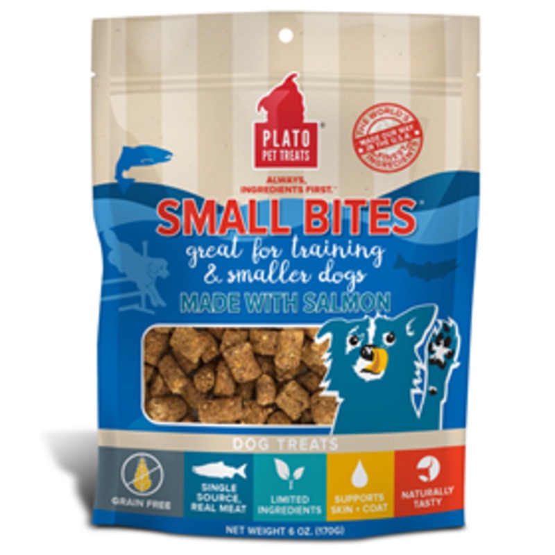 Plato Pet Treats Small Bites Made with Salmon Dog Treats 6 oz.
