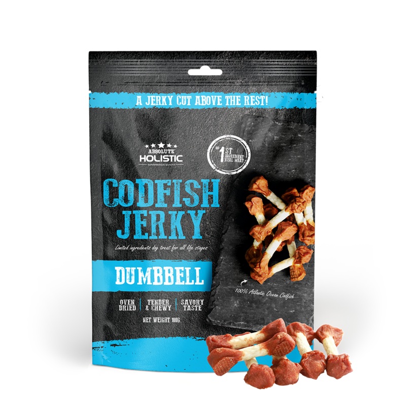 Absolute Holistic Dog Treats Codfish Jerky Dumbbell 100g