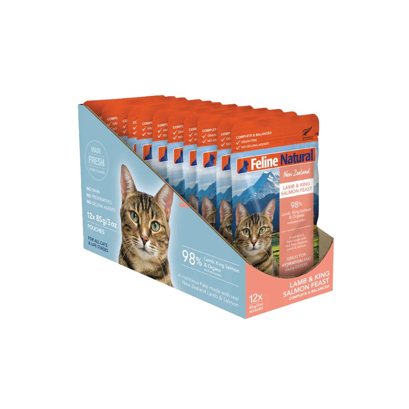 Feline Natural Lamb & King Salmon Feast Pouch Wet Cat Food 85g x 12