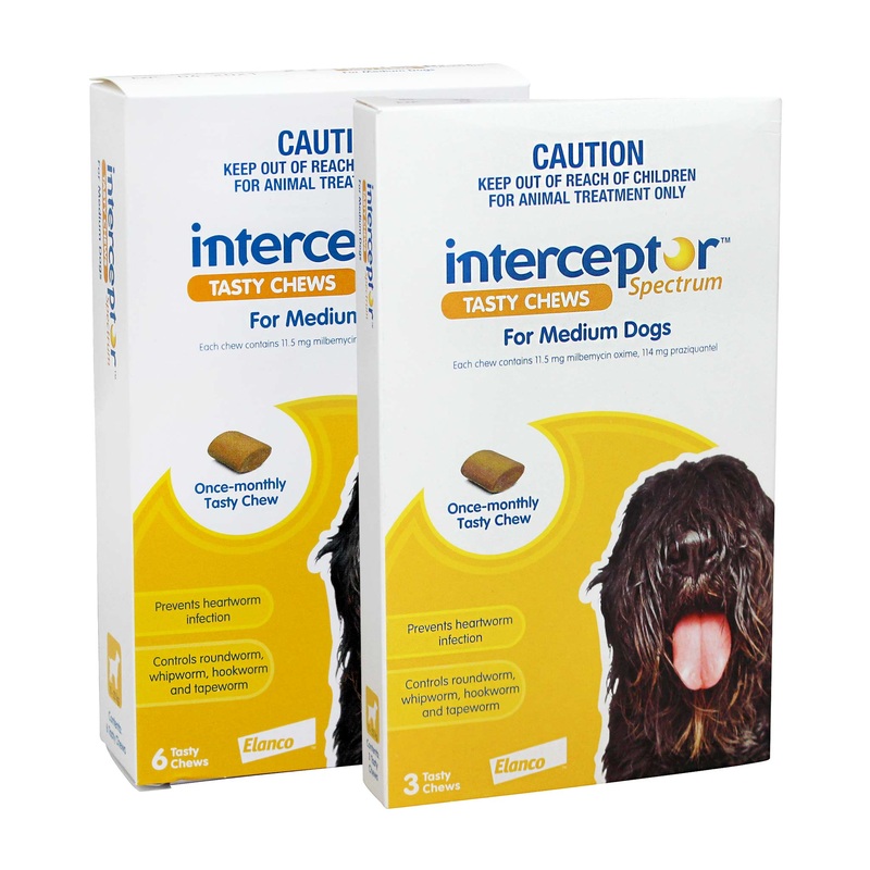 INTERCEPTOR  Spectrum Chews Yellow. Med Dogs 11-22kg