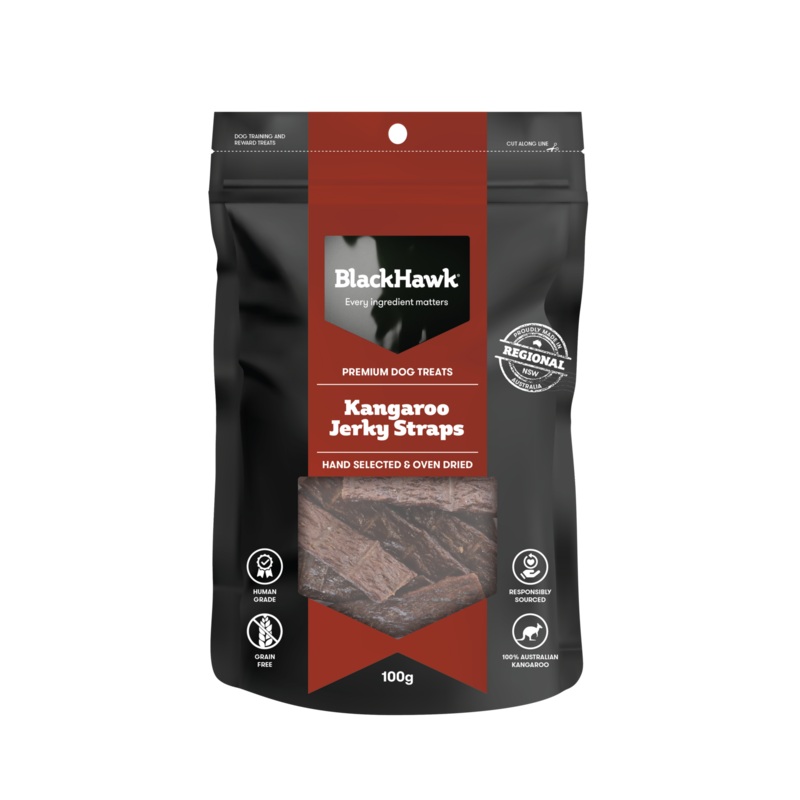 Black Hawk Kangaroo Jerky Straps Dog Treats 100g
